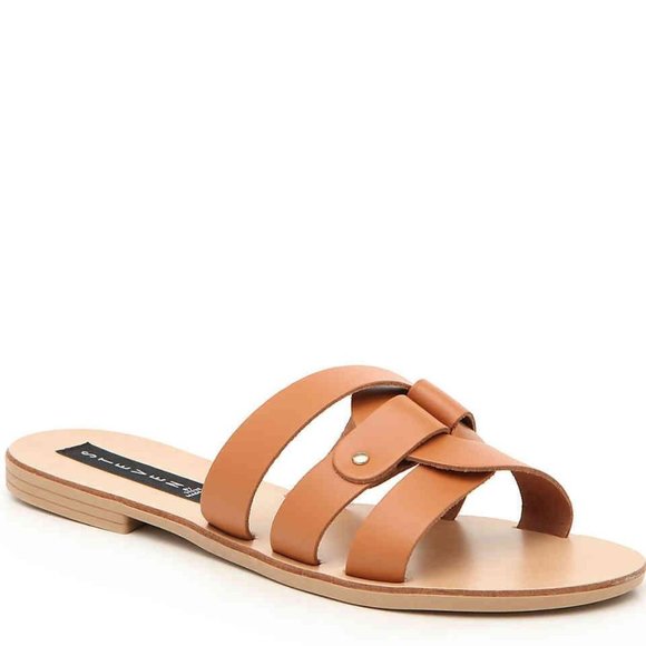 $10 SALE🎉 STEVEN by Steve Madden Woman’s Cognac Leather Slide GRIMES Sandals 10 - Picture 1 of 7